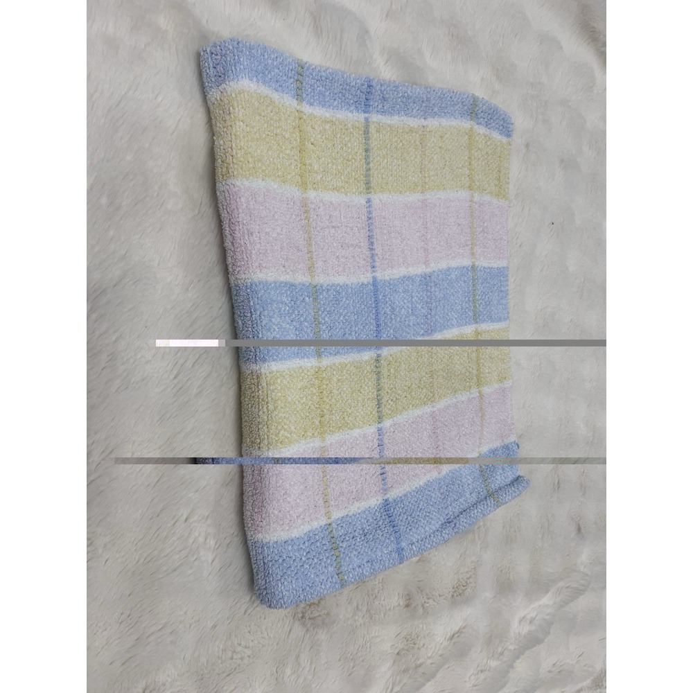 VTG Bright Future Knit Baby Blanket Pastel Plaid Squares Lovey Security Chenille